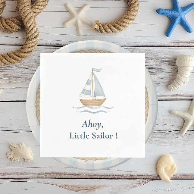 Ahoy Nautical Party | Pastel Blue Sailboat  Napkin (Creator Uploaded)