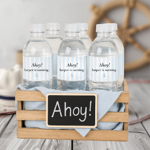 Ahoy Nautical    Pastel Blue Sailboat Birthday Water Bottle Label