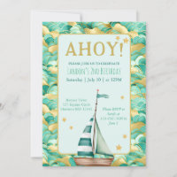 Ahoy Nautical Turquoise and Gold Boat Birthday
