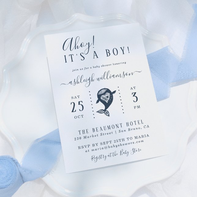Ahoy! Nautical Whale Baby Boy Shower Invitation (Creator Uploaded)