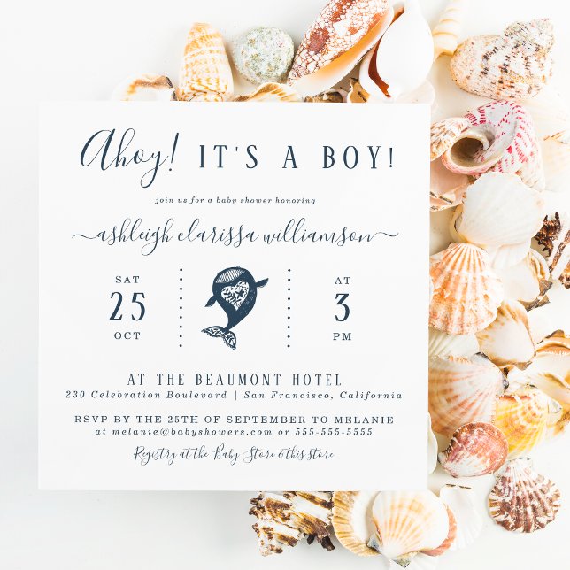 Ahoy! Nautical Whale Square Baby Shower Invitation (Creator Uploaded)