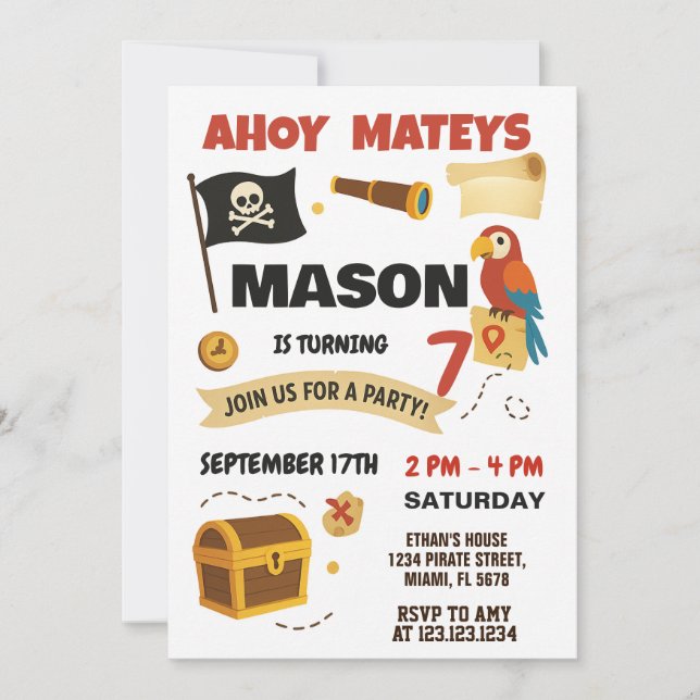 Ahoy! Pirate Birthday Invitation for Kids (Front)