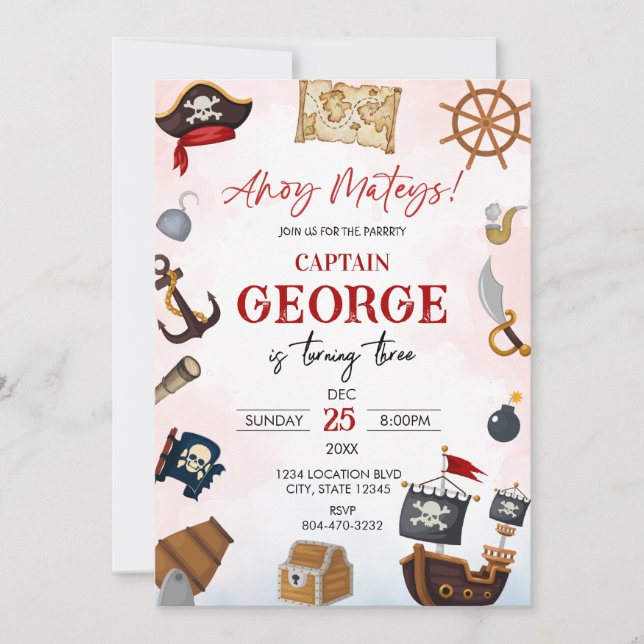Ahoy pirate Boy birthday Invitation (Front)