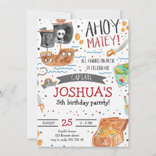 Ahoy Pirate Boy Birthday Party Invitation