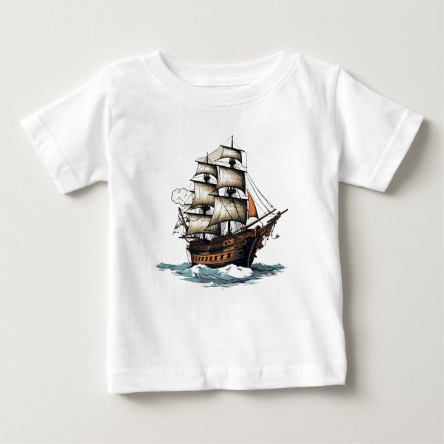 Ahoy! Pirate Ship 8th Birthday  Baby T-Shirt (Front)