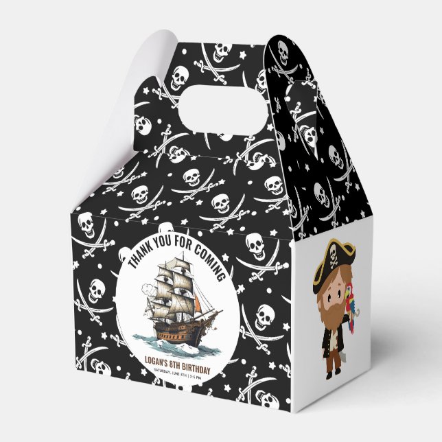 Ahoy! Pirate Ship 8th Birthday  Favour Box (Front Side)