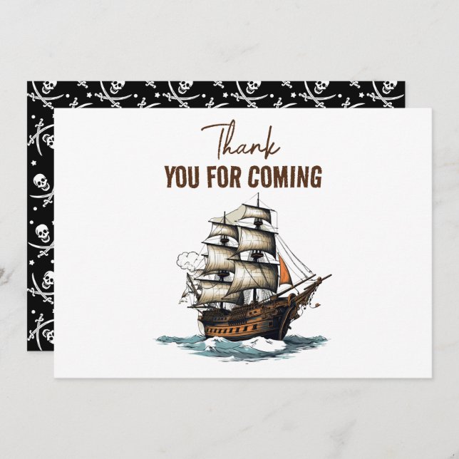 Ahoy! Pirate Ship 8th Birthday  Thank You Card (Front/Back)
