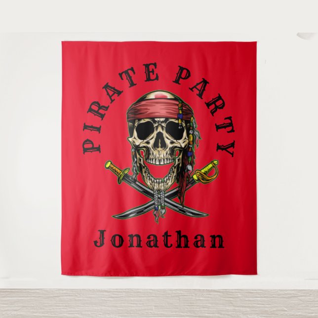 Ahoy Pirate Skull backdrop Tapestry (Front)