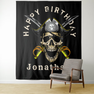 Ahoy Pirate Skull  Backdrop Tapestry