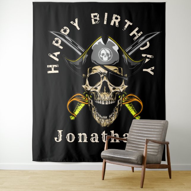 Ahoy Pirate Skull  Backdrop Tapestry (In Situ)