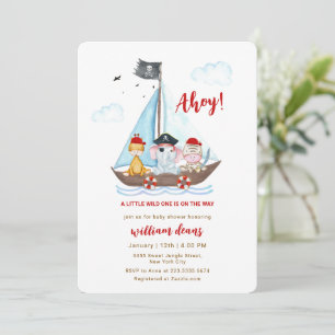 Ahoy Pirates Wild Safari Animals Baby Shower    Invitation