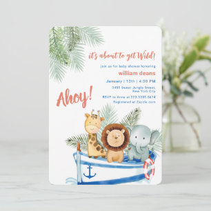 Ahoy Sailboat Wild Safari Animals Baby Shower Invitation