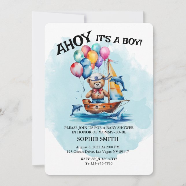 Ahoy Sailor Its A Boy Nautical Theme Baby Shower Invitation (Front)