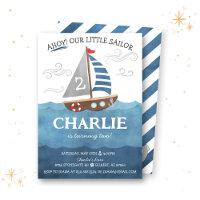 Ahoy Sailor Nautical Cute Boat Birthday Invitation