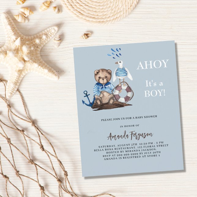 Ahoy teddy sailor budget Baby Shower invitation (Creator Uploaded)