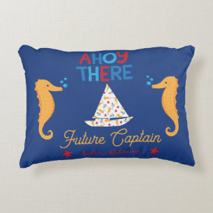 Ahoy There Future Captain Nautical Sailboat Ocean Decorative Cushion