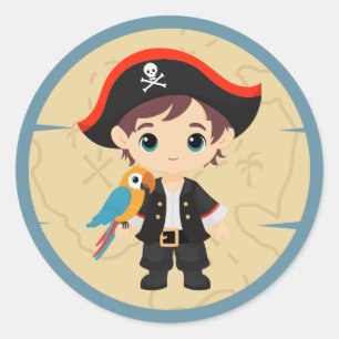 Ahoy There! Pirate Boy Birthday Party Classic Round Sticker