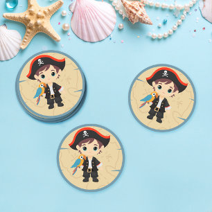 Ahoy There! Pirate Boy Birthday Party Round Paper Coaster