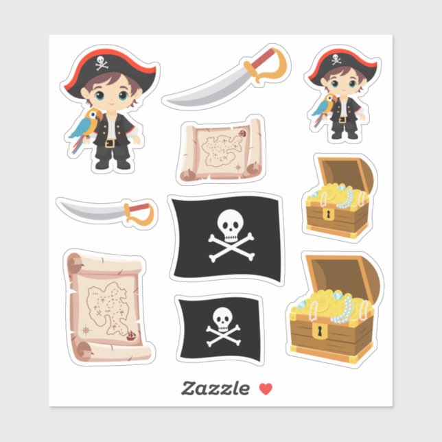 Ahoy There! Pirate Boy Birthday Sticker Sheet (Sheet)