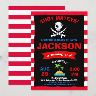 Ahoy Treasure Map Pirate Ocean Voyage Boy Birthday Invitation