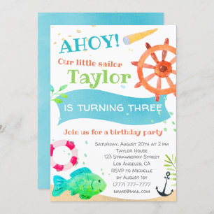 Ahoy! Watercolor Nautical Birthday Invitation