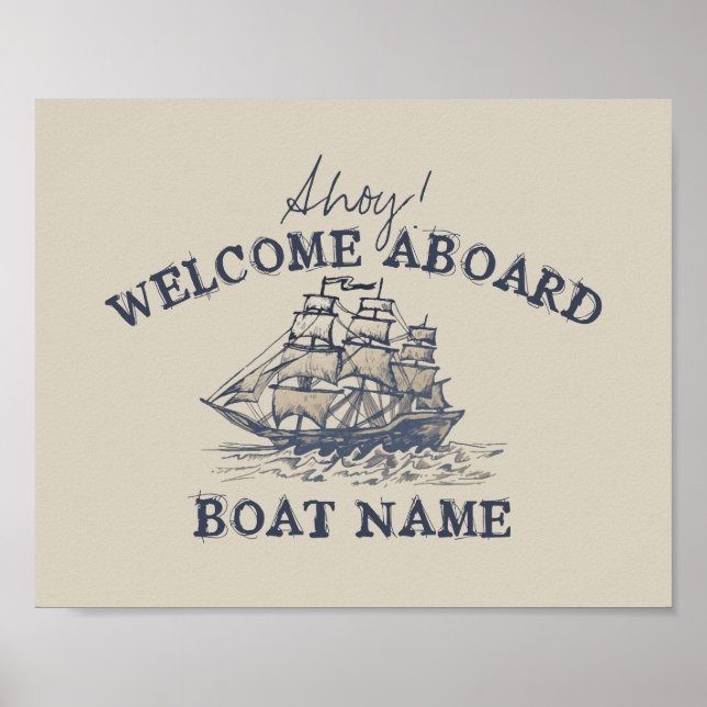 Ahoy! Welcome aboard Personalised Vintage Nautical Poster (Front)