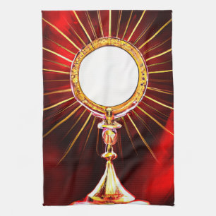 AI Art Blessed Sacrament Host in a Monstrance 1 Tea Towel