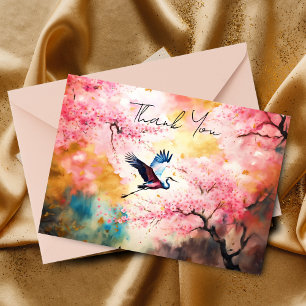 ai art Crane Flying In Cherry Blossoms Thank You  Note Card