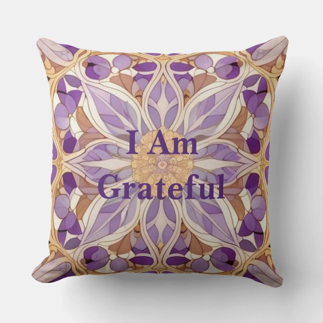AI Art Design I Am Grateful Affirmation Pillow (Front)