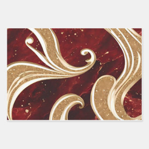 AI Art Luxe Gold Glitter Red Marble Swirls  Wrapping Paper Sheet