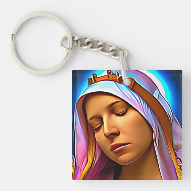 AI Art of The Blessed Virgin Mary Key Ring (Front)