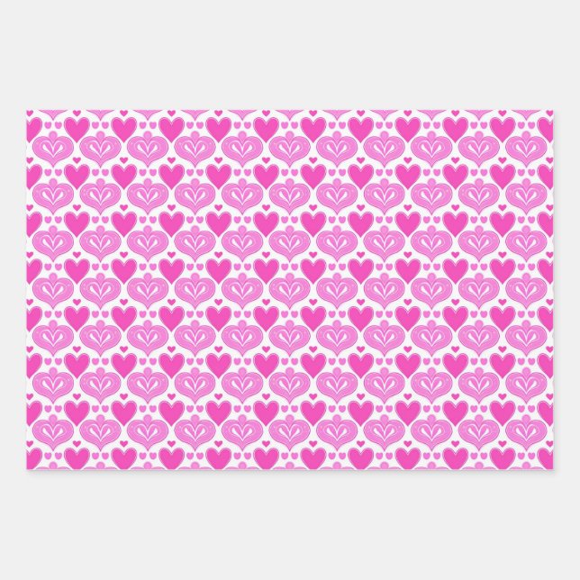 AI Art Pink Hearts White Wrapping Paper (Front)