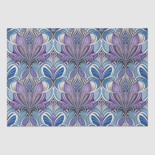 AI Art Silver Blue Lavender Turquoise  Tissue Paper (Front)