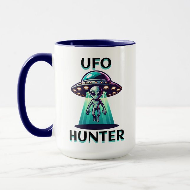  Ai Art with UFO Beaming up an Alien  Mug (Left)