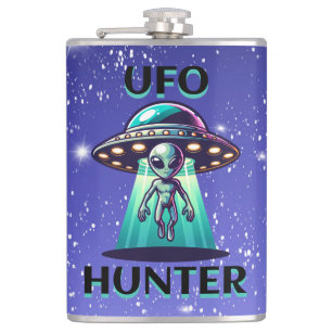 Ai Art with UFO Beaming up an Alien UFO Hunter Hip Flask
