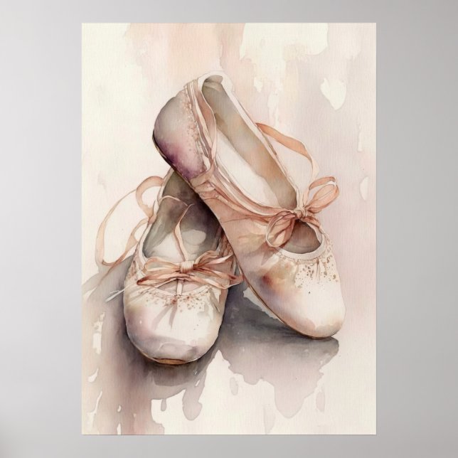 AI Artwork Watercolor Ballet Slippers Poster (Front)