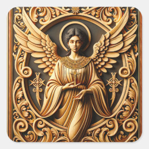 AI Beautiful Woodworked Angel  Square Sticker
