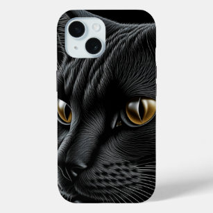 AI Black Cat with Yellow Eyes iPhone 15 Case