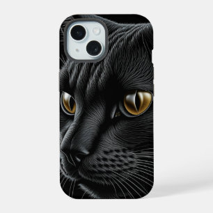 AI Black Cat with Yellow Eyes iPhone 15 Case