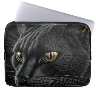 AI Black Cat with Yellow Eyes Laptop Sleeve