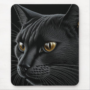AI Black Cat with Yellow Eyes Mouse Pad