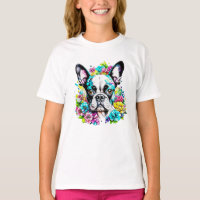 Ai Boston Terrier surrounded by Flowers