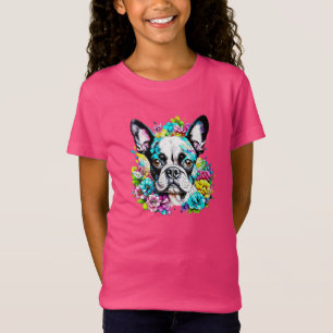 Ai Boston Terrier surrounded by Flowers T-Shirt