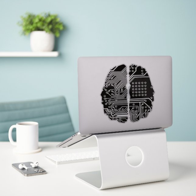 AI Brain Sticker – Futuristic Urban Edge (Laptop On Desk)