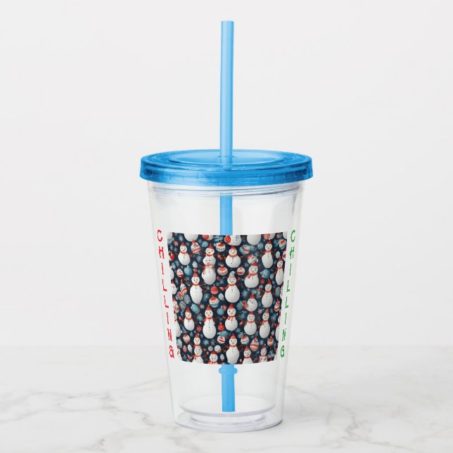 AI Chilling Snowman Pattern Acrylic Tumbler or Cup (Front)