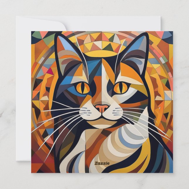 AI Cubism Cat Holiday Card (Back)