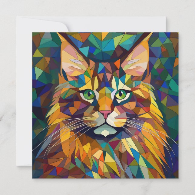 AI Cubism Cat Holiday Card (Front)