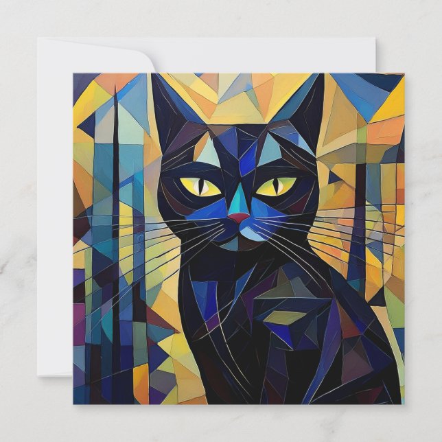 AI Cubism Cat Holiday Card (Front)