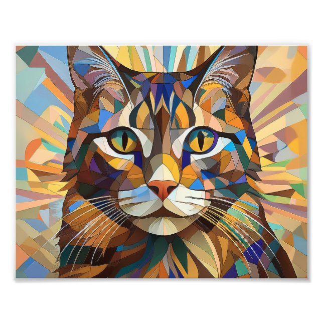 AI Cubism Cat Photo Print (Front)