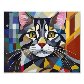 AI Cubism Cat Photo Print